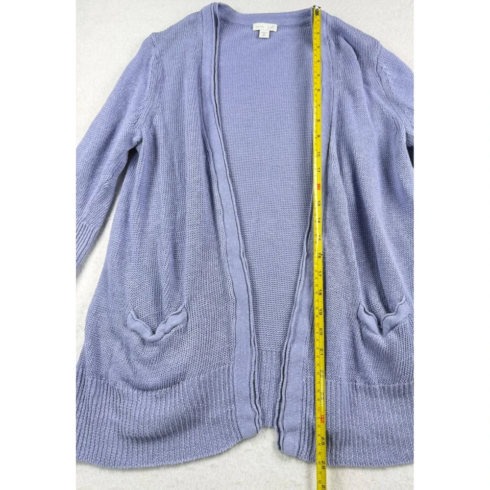J. Jill Love Linen Cardigan Sweater XS Blue Open Front 100% Linen 3/4 Sleeve 519